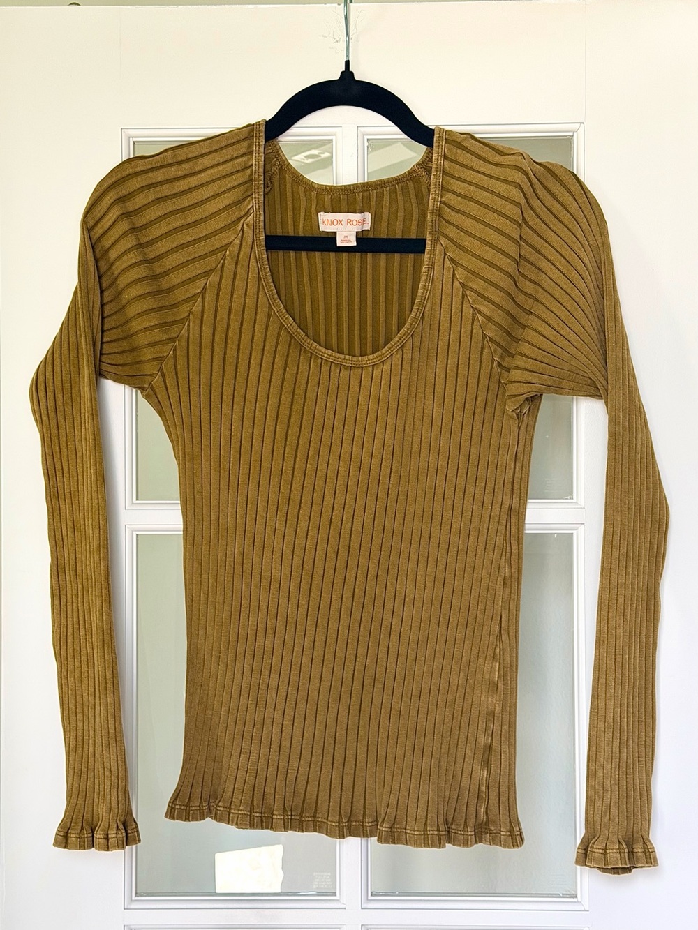 Knox Rose Ribbed Scoop Neck Long Sleeve Top - Olive